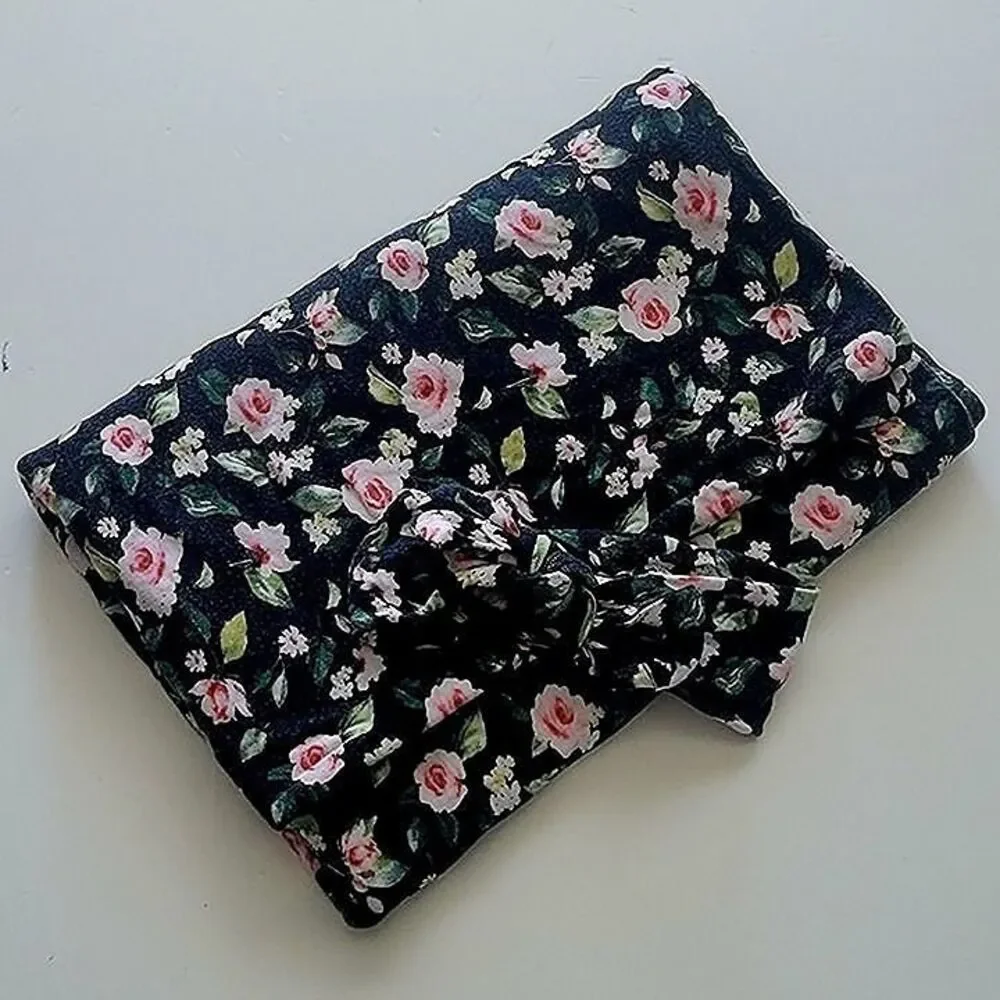 Posh Peanut Floral Black and Pink Swaddle with Matching Headband